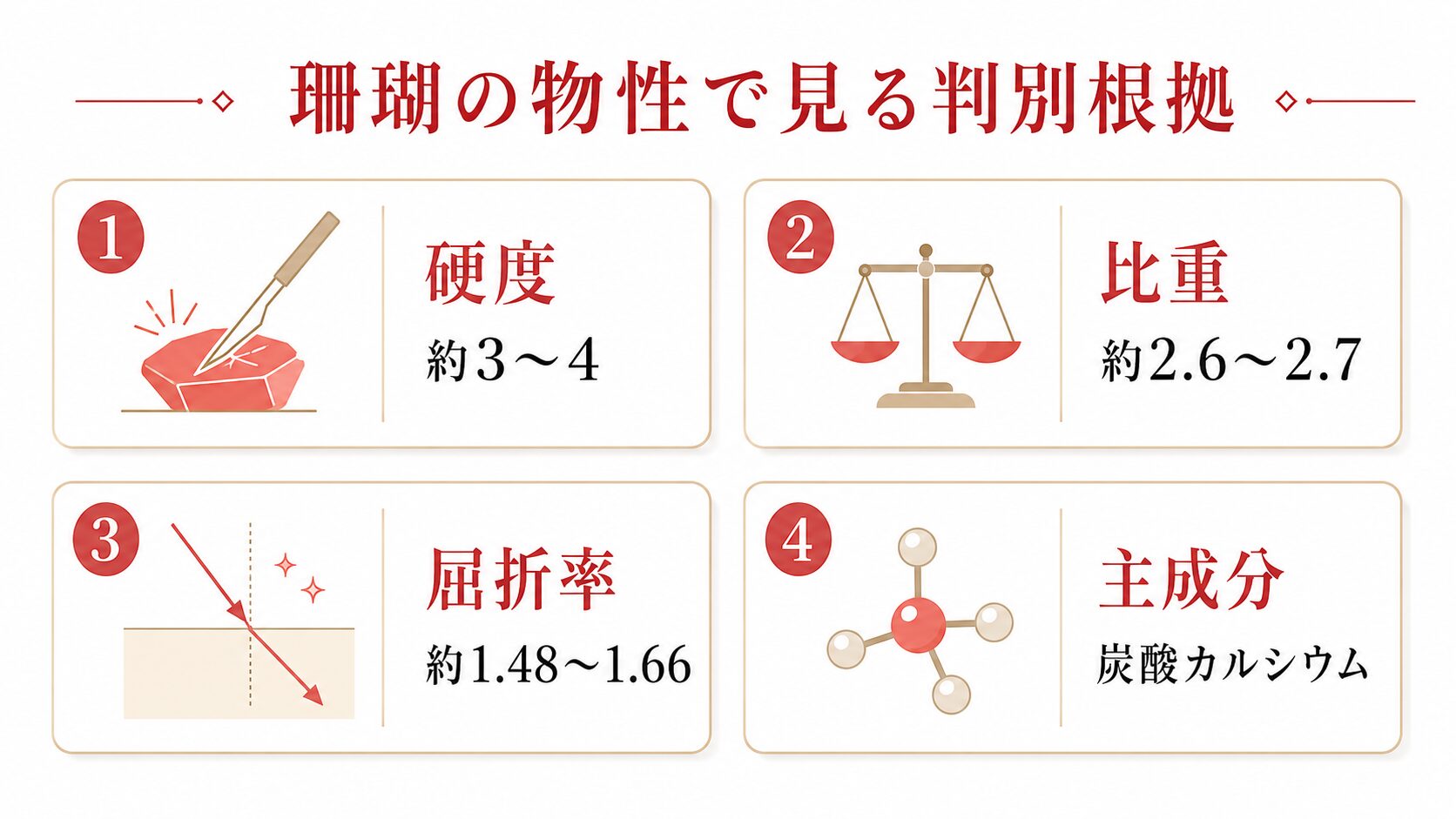 珊瑚の本物と模造の見分け方｜天然・染色・練り・海竹で評価が3〜100倍