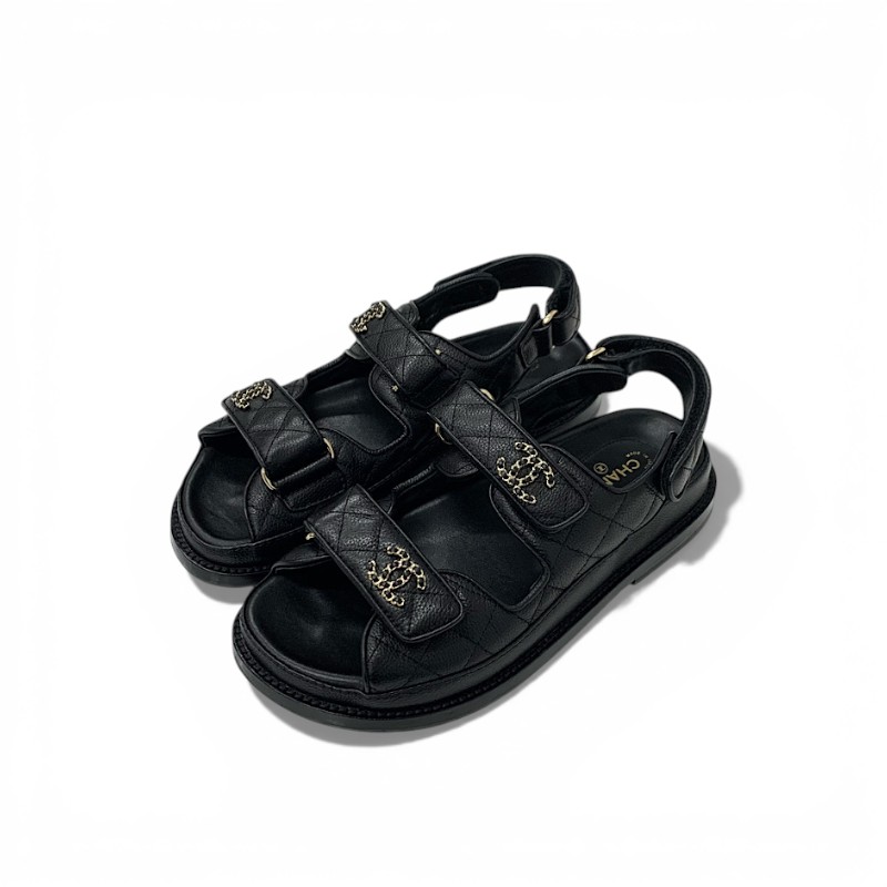 投稿記事「シャネル ココマーク チェーン カーフスキン マトラッセ ベルクロ フラットサンダル ブラックを買取しました！」の商品画像