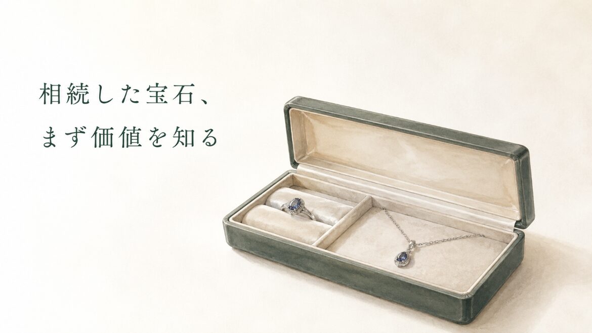 相続した宝石の現在価値を確認する流れを示すファーストビュー画像。売る・残す・譲るを判断する前に、まず価値を知るという考え方を提示。