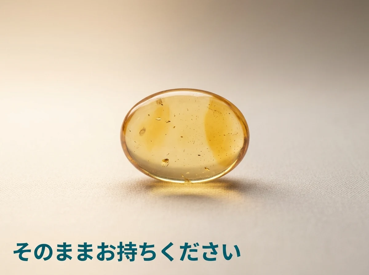 色が薄くなり、色むらの出た琥珀のルースを布の上に置いた写真
