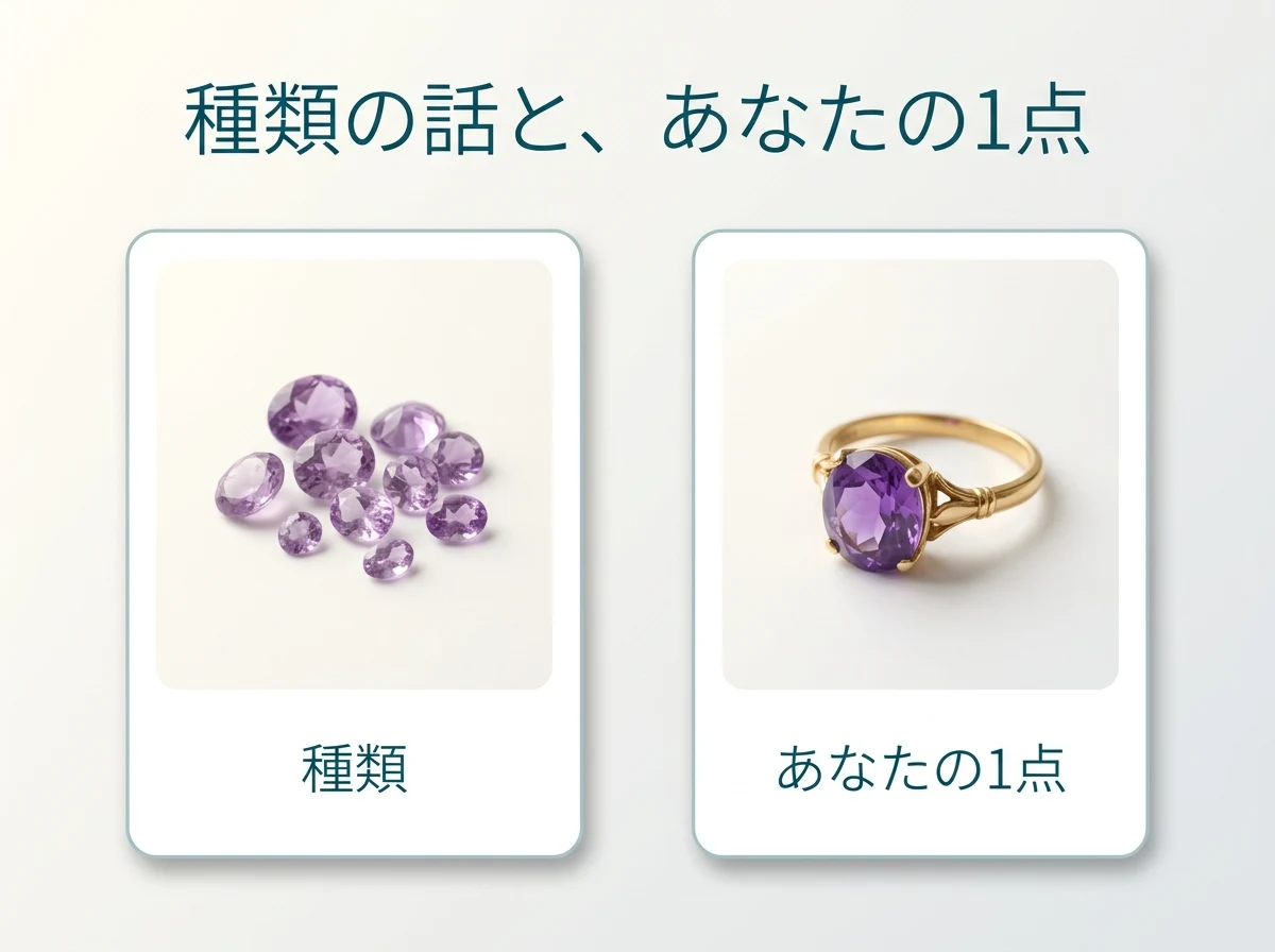 たくさんある石と手元の1点を並べた図