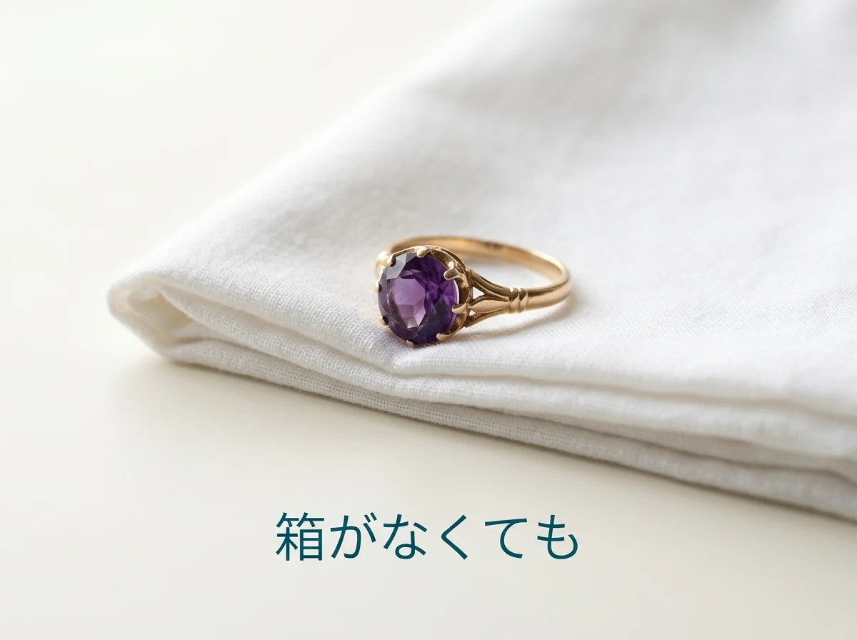 箱も書類もなく、布の上に置かれただけのアメジストの指輪