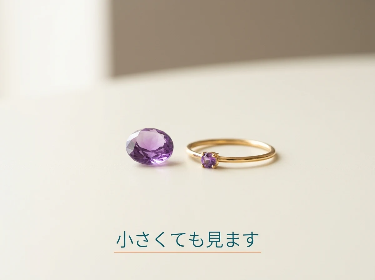 小さなアメジストのルースと指輪