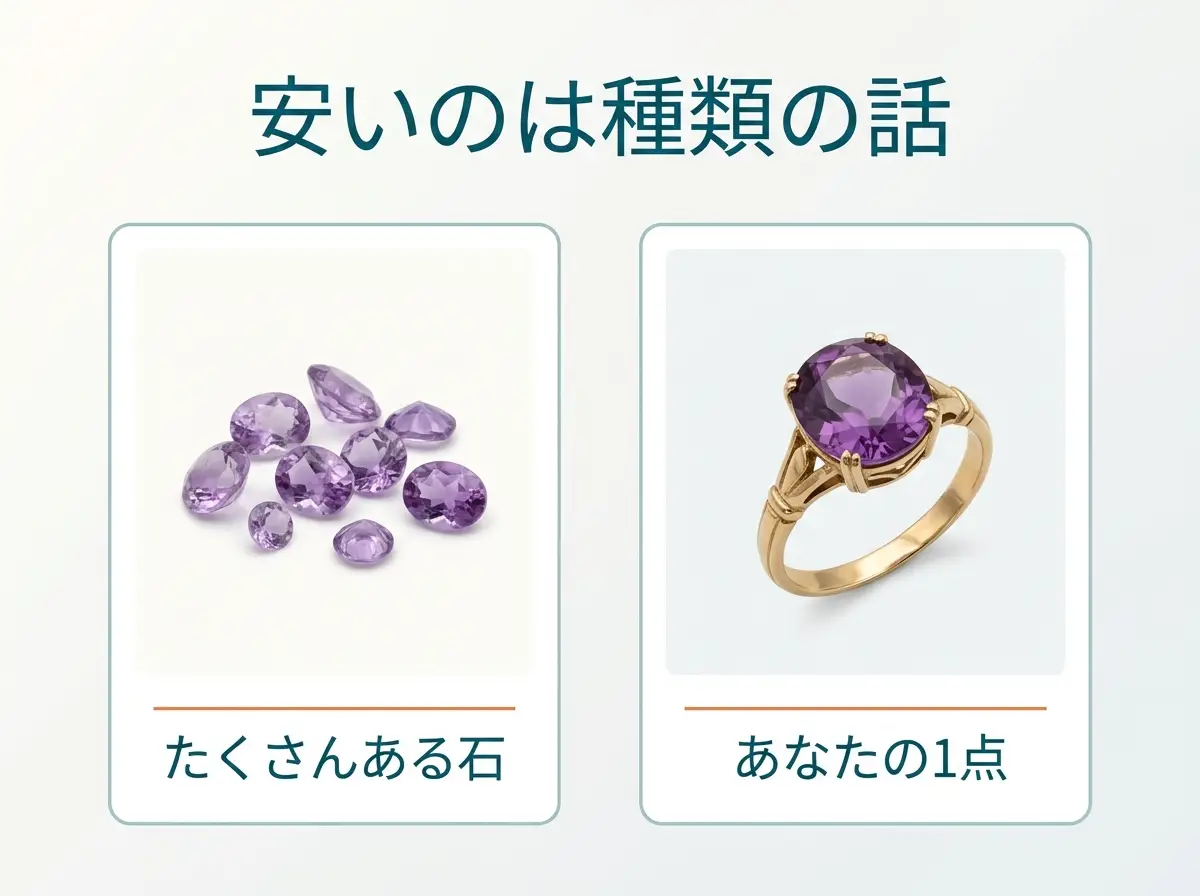 たくさんある石と手元の1点を並べた図