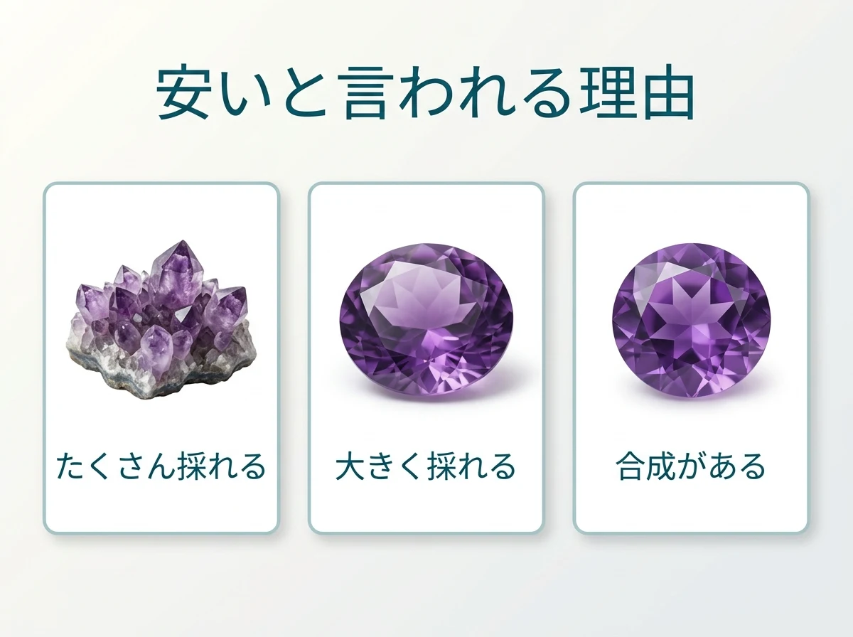 たくさん採れる・大きく採れる・合成があるの3つを並べた図