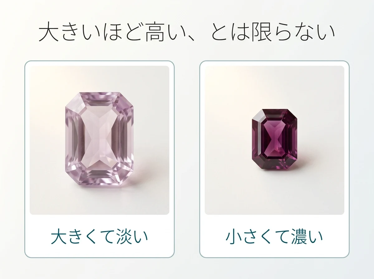 大きくて淡い石と小さくて濃い石を並べた図