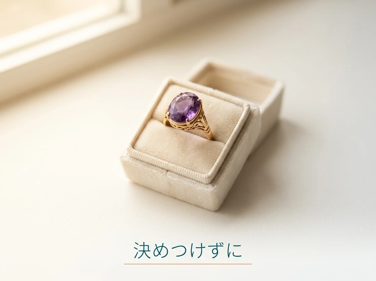 小箱に入ったアメジストの指輪