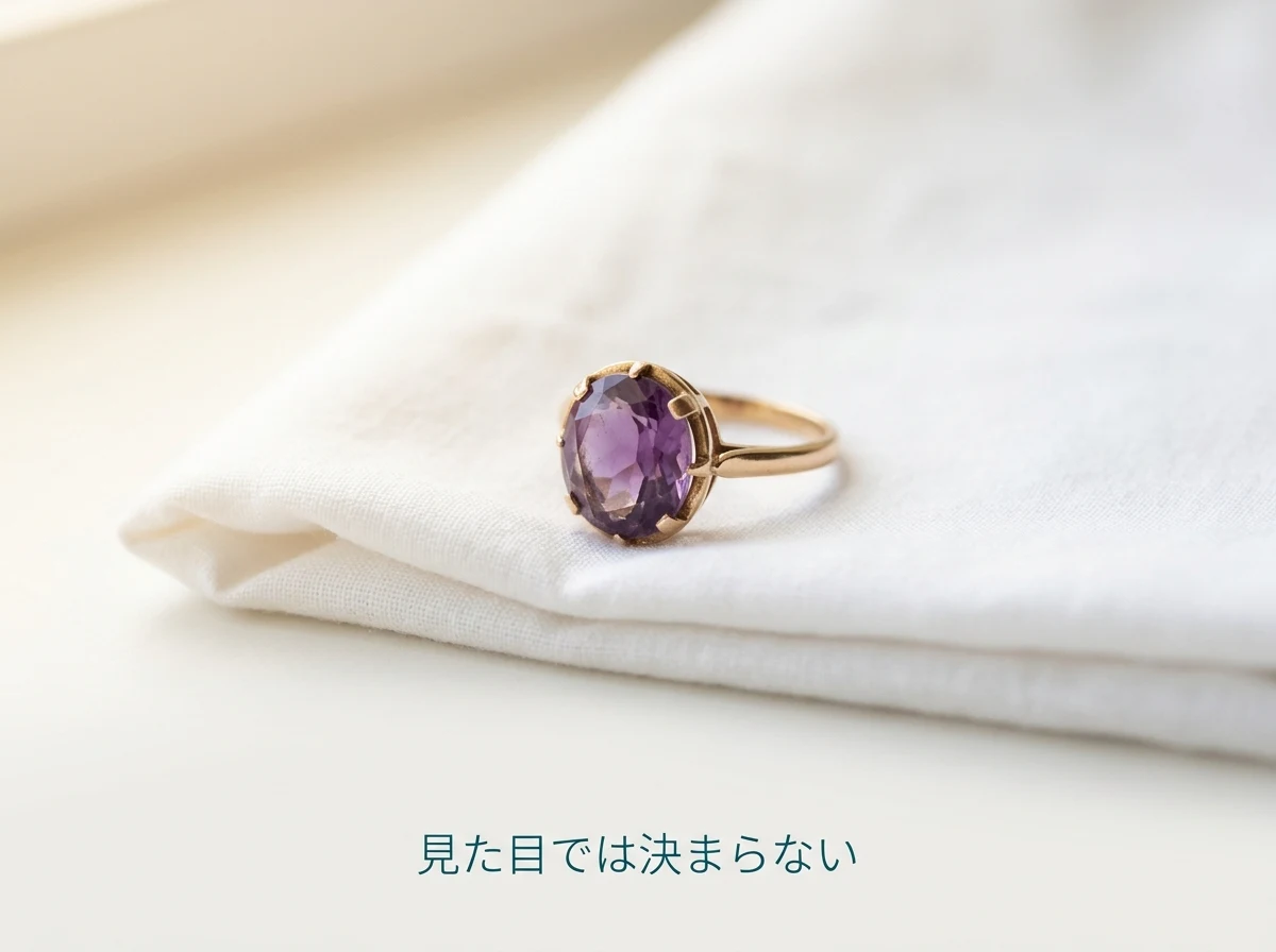 窓辺に置かれた紫の石の指輪