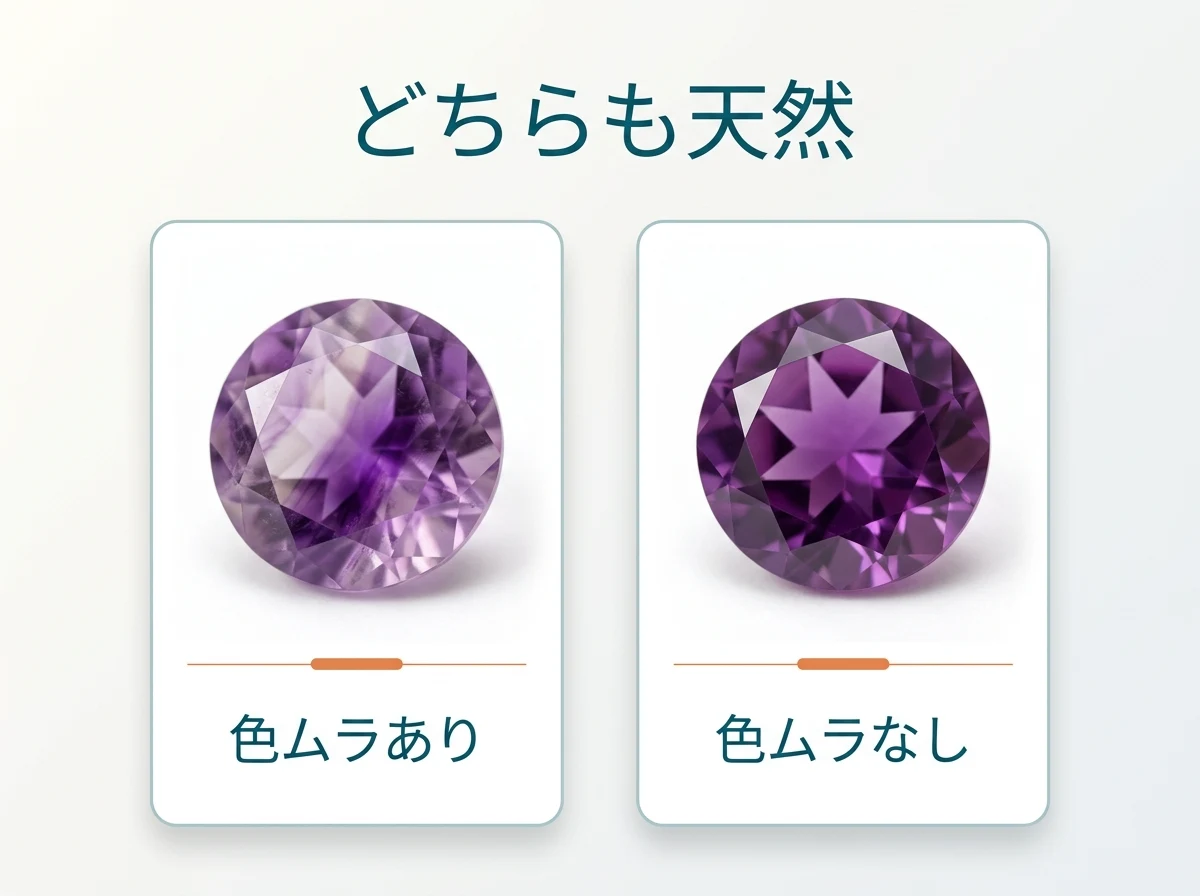 色ムラのある石とない石を並べた図