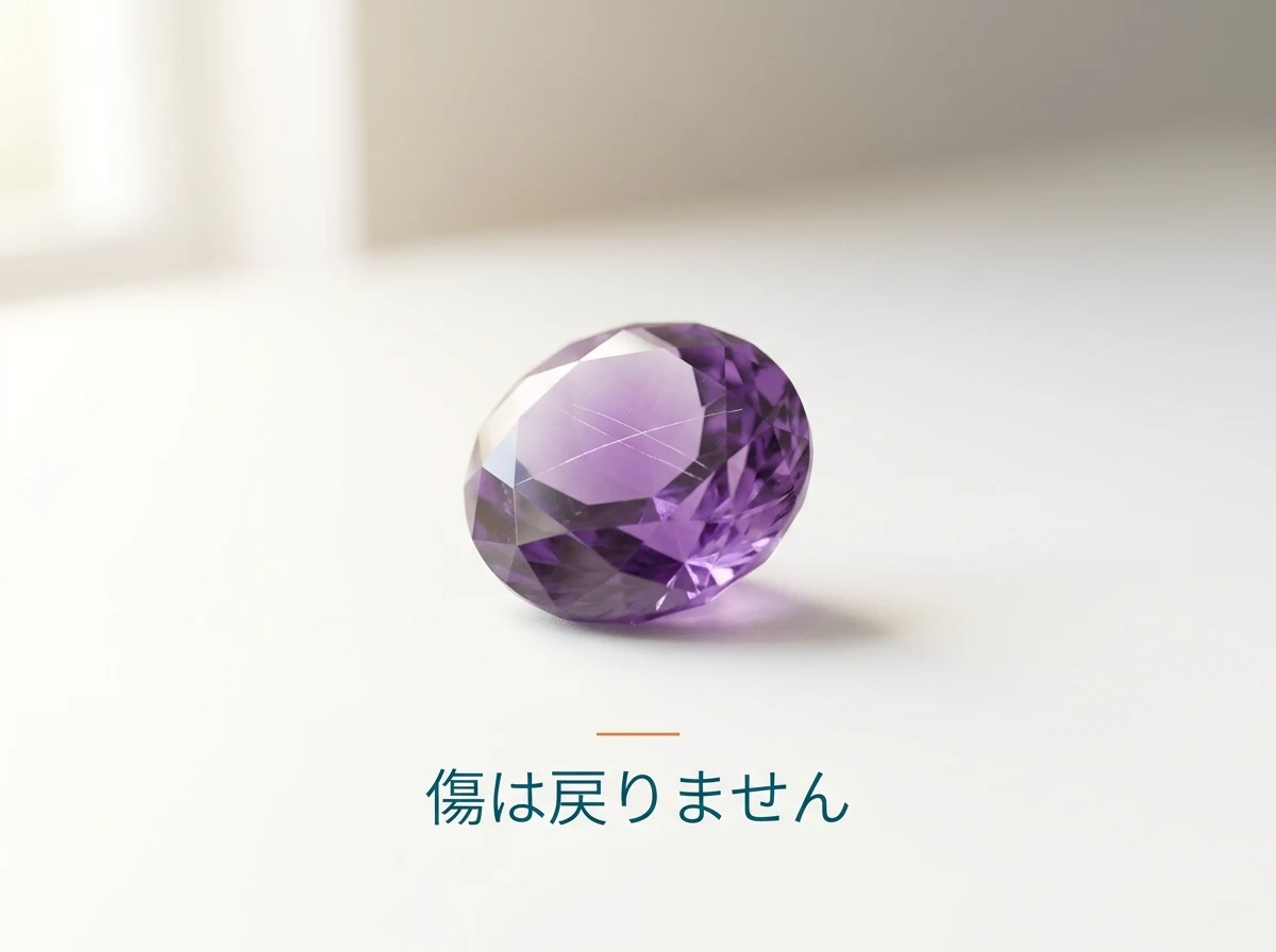 表面に傷が残った紫の石