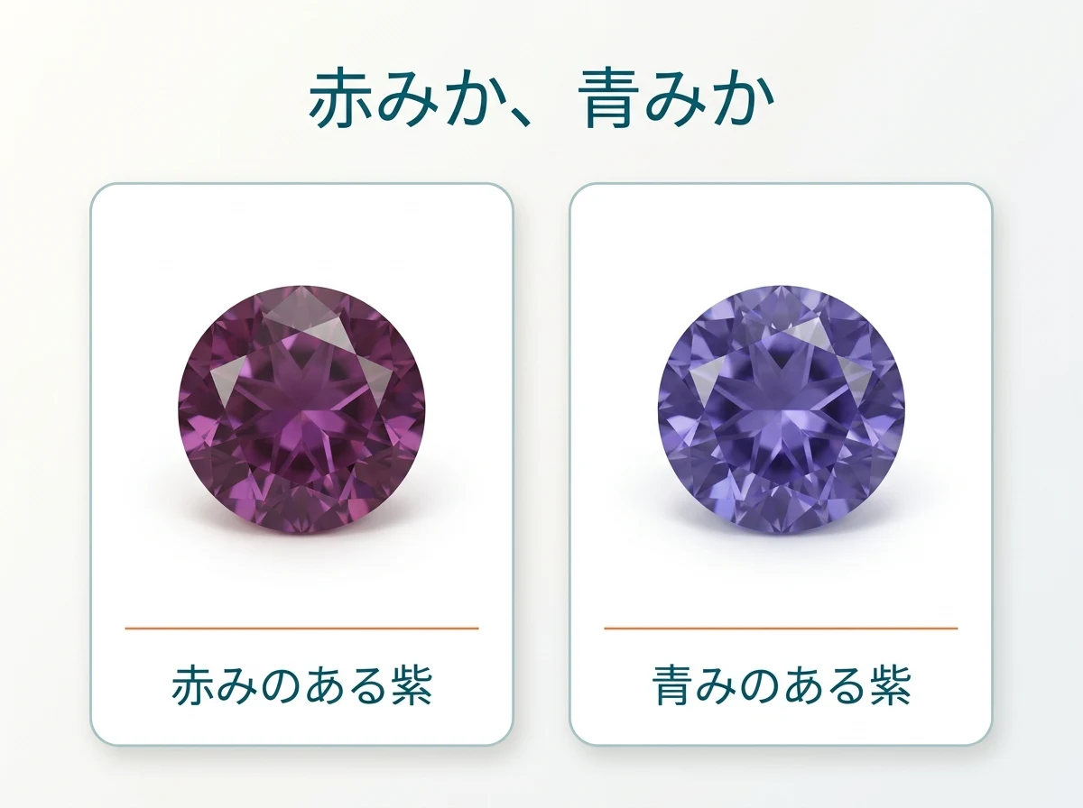 赤みのある紫と青みのある紫を並べた図