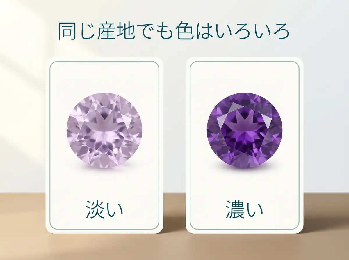 同じ産地でも淡い石と濃い石があることを示した図
