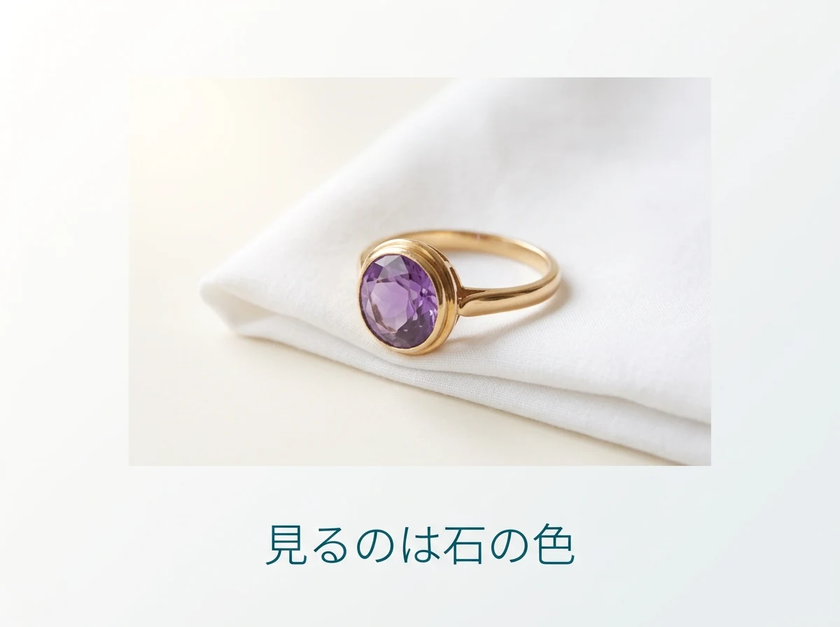 布の上に置かれた紫の石の指輪
