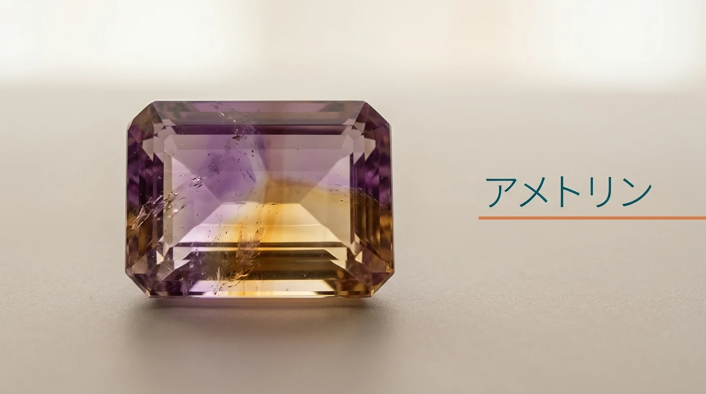 1粒の中に紫と黄色が現れているアメトリンのルース