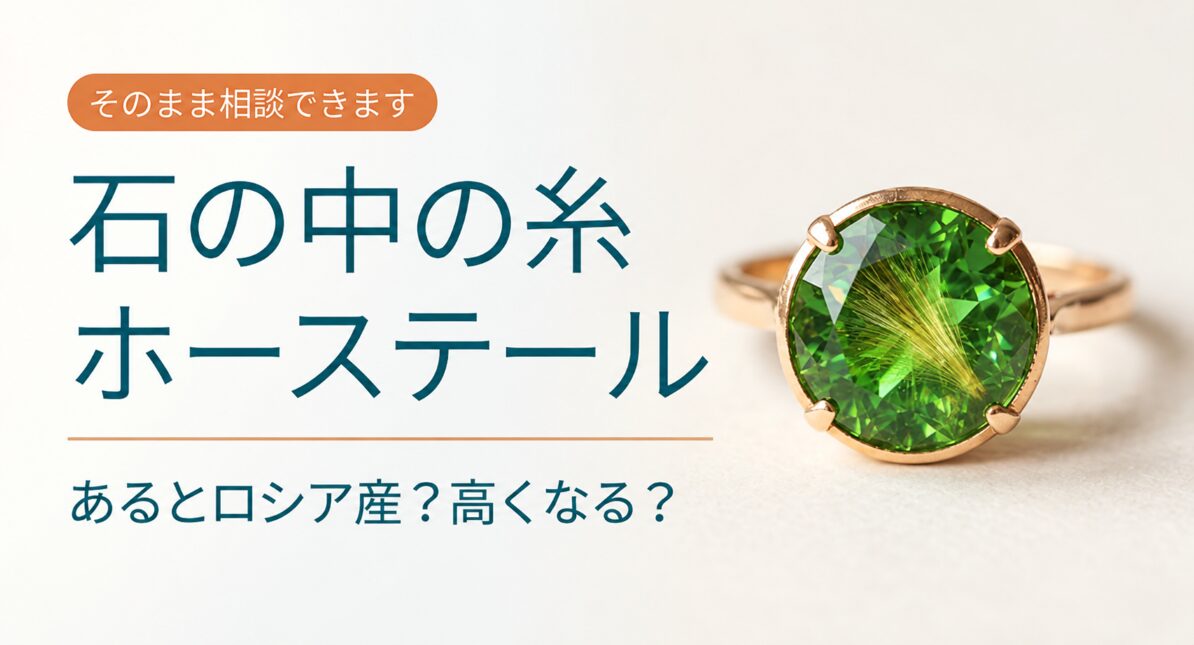石の中に模様が見えるデマントイドガーネットの指輪と、記事の問いかけを示した画像