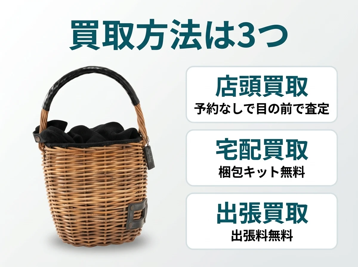 エバゴスの買取方法は、店頭買取・宅配買取・出張買取の3つから選べます