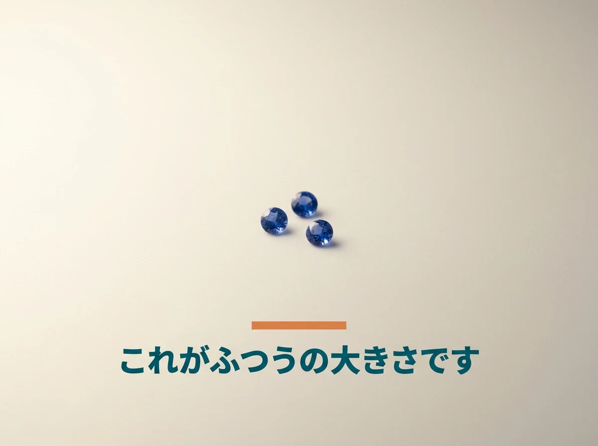小さな青いアウイナイトのルースが3粒まとまって置かれた写真