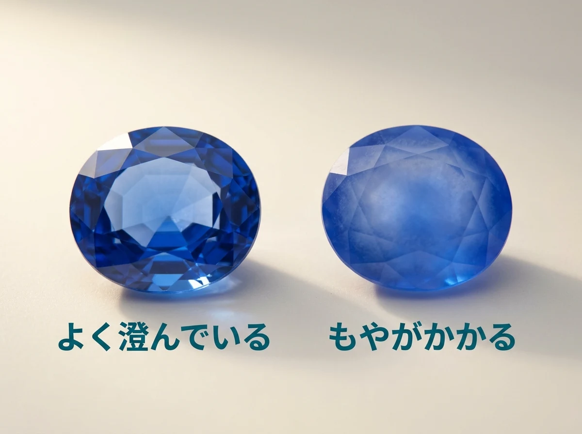 よく澄んだ石と、もやがかかって見える石を並べた写真