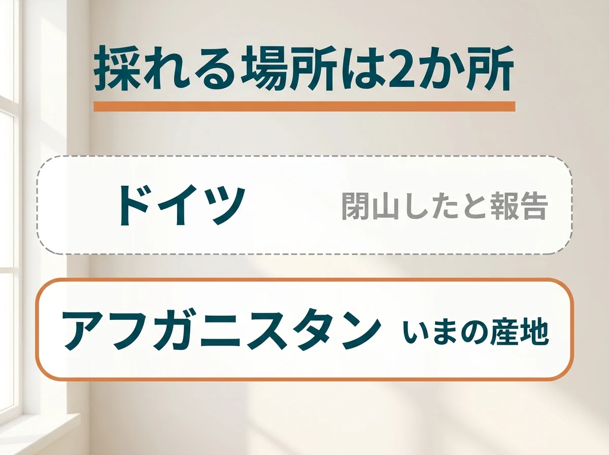 アウイナイトが採れる場所がドイツとアフガニスタンの2か所であることを示した図