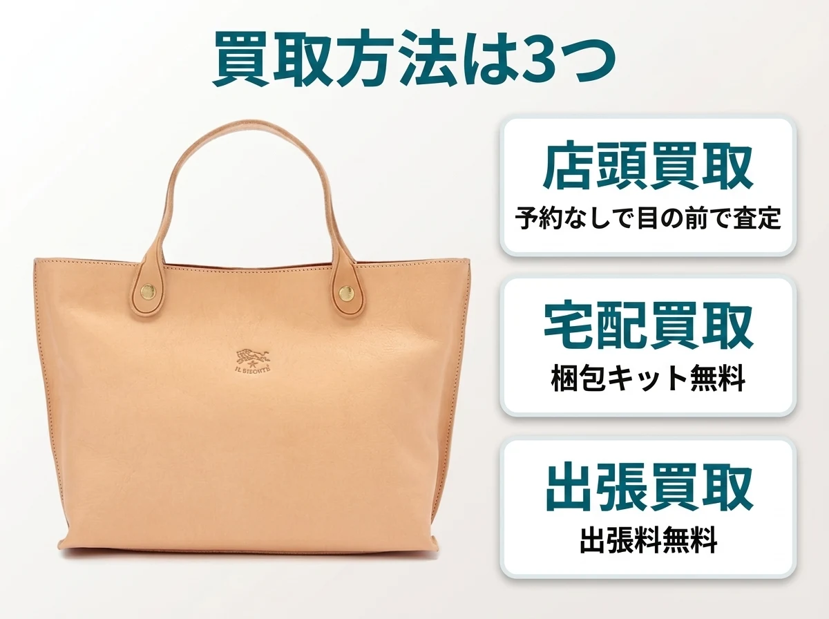 イルビゾンテの買取方法は、店頭買取・宅配買取・出張買取の3つから選べます