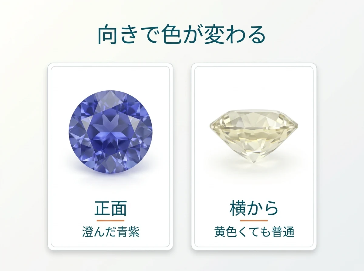 正面と横から見たアイオライトを並べた比較図