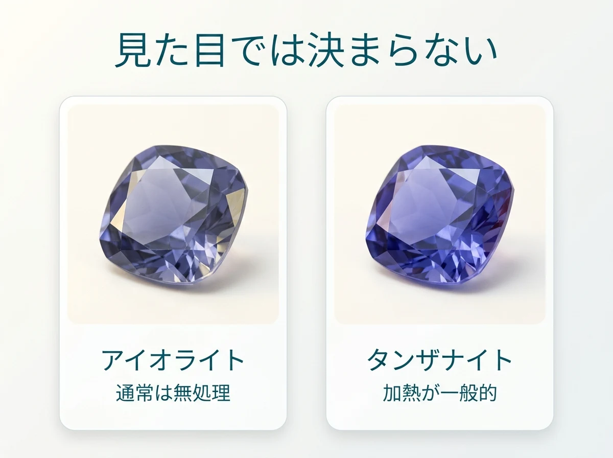 アイオライトとタンザナイトを並べた比較図