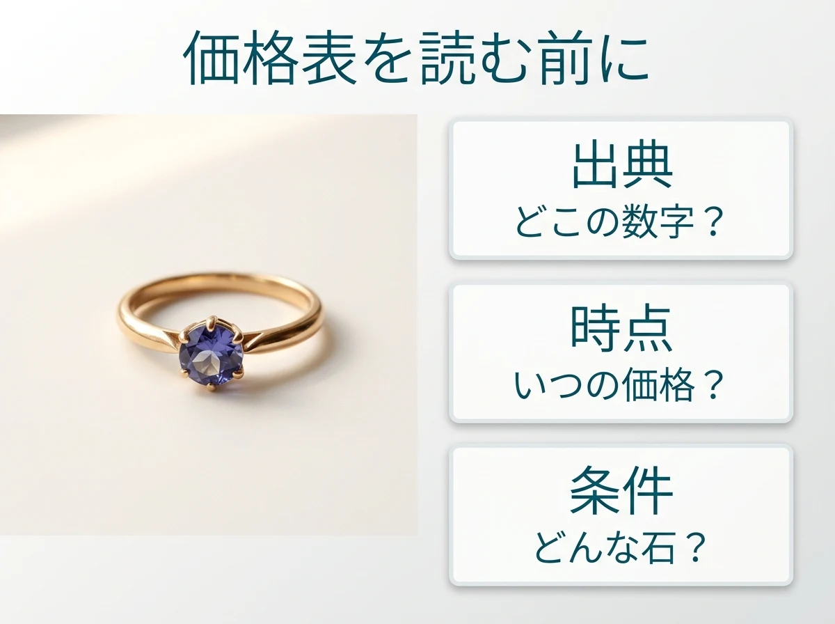価格表を読む前に確認することを示した図