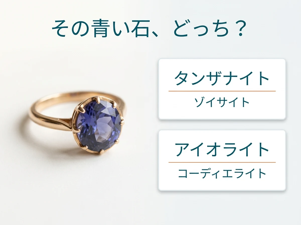 青紫の石がタンザナイトかアイオライトかを示した図