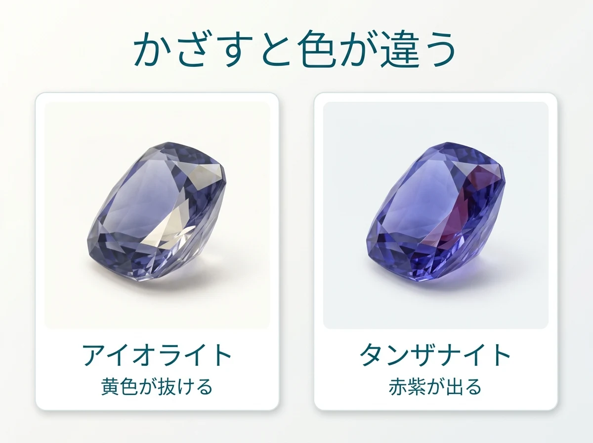 光にかざしたときに見える色の違いを並べた比較図