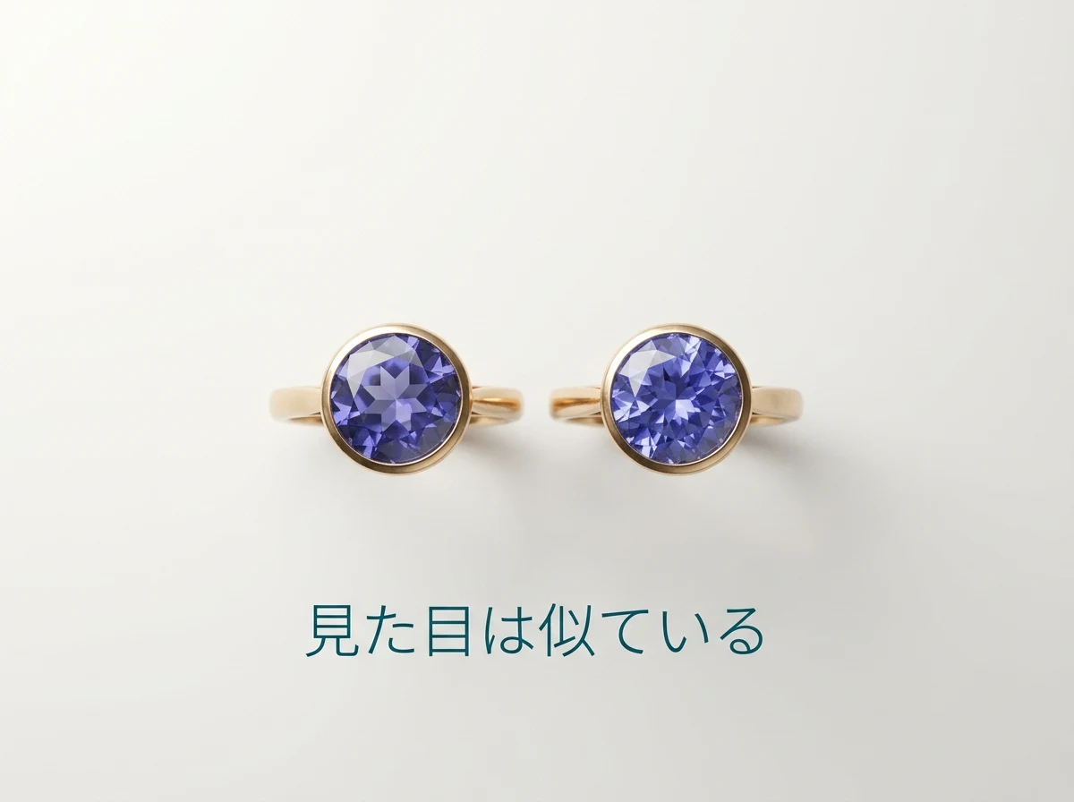 よく似た青紫の石がついた2つの指輪