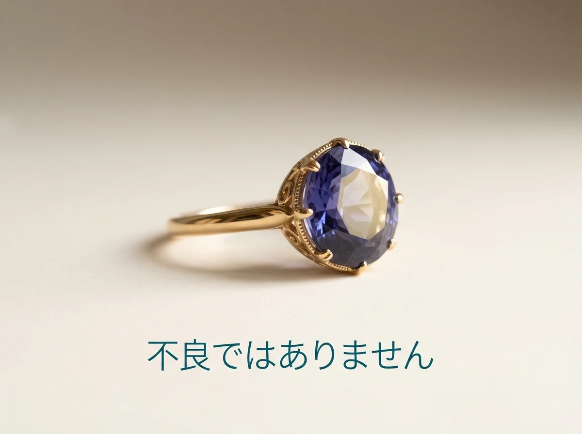 角度によって黄色く見えるアイオライトの指輪