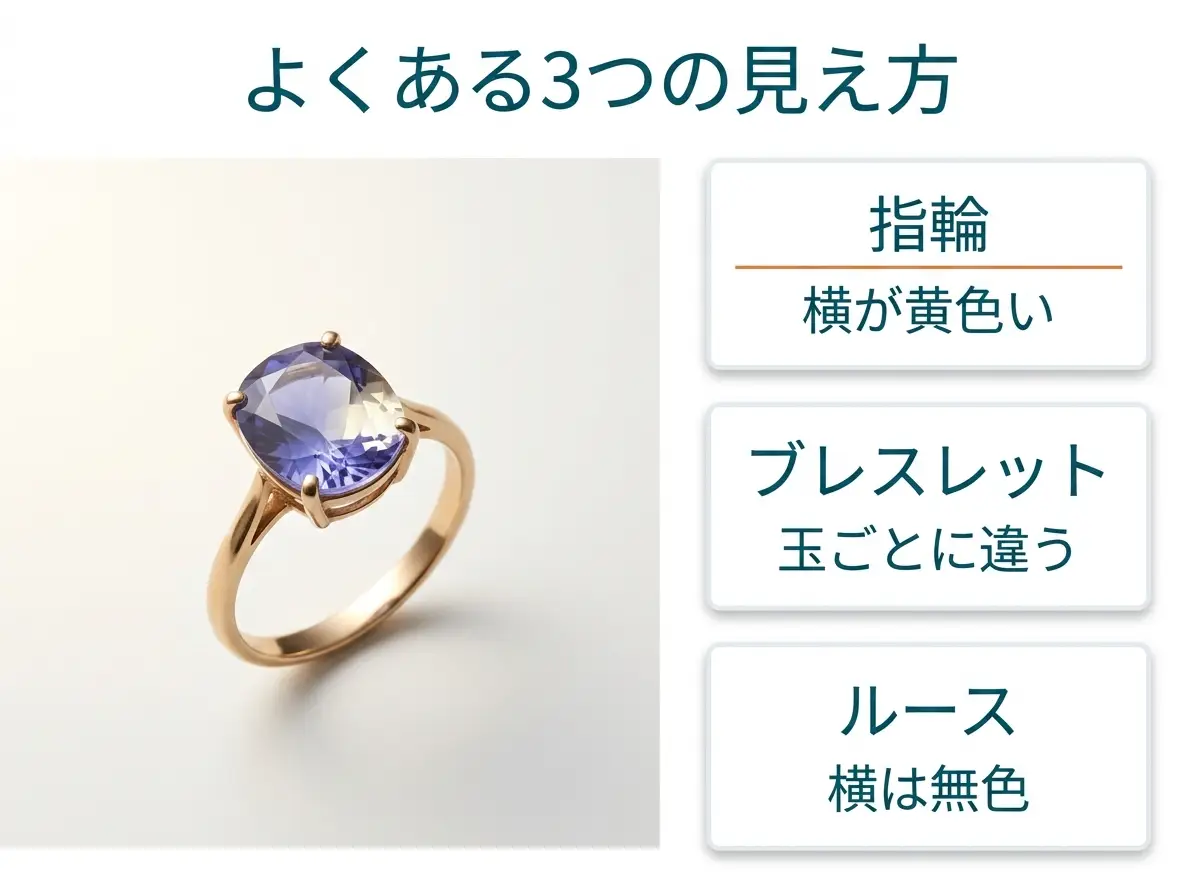 指輪・ブレスレット・ルースでよくある見え方を示した図