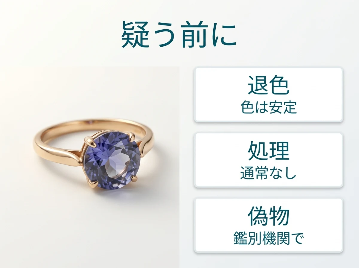退色・処理・偽物の不安に対する答えを示した図