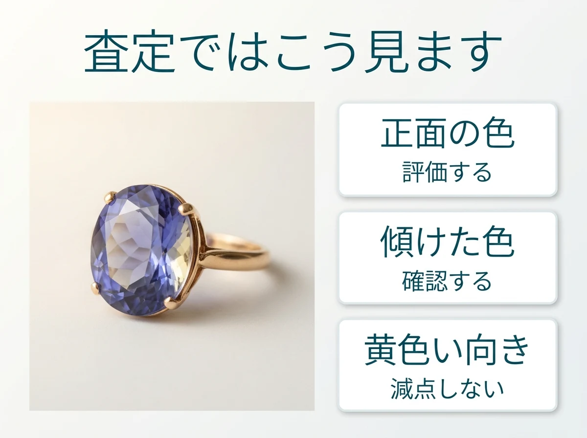 査定で色の変わり方をどう見るかを示した図