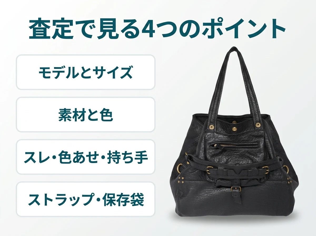 ジェロームドレフュスの査定で見る4つのポイント。モデルとサイズ、素材と色、スレ・色あせ・持ち手、ストラップ・保存袋