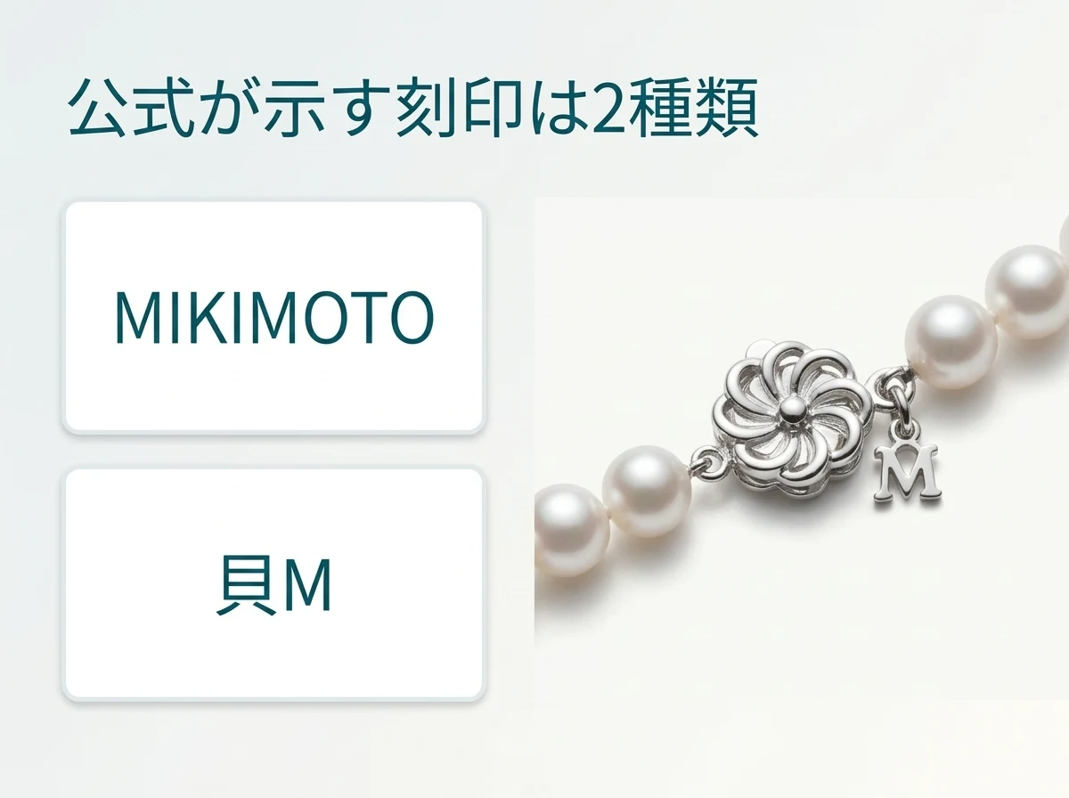 ミキモトの公式サイトが示す刻印は「MIKIMOTO」と「貝M」の2種類です