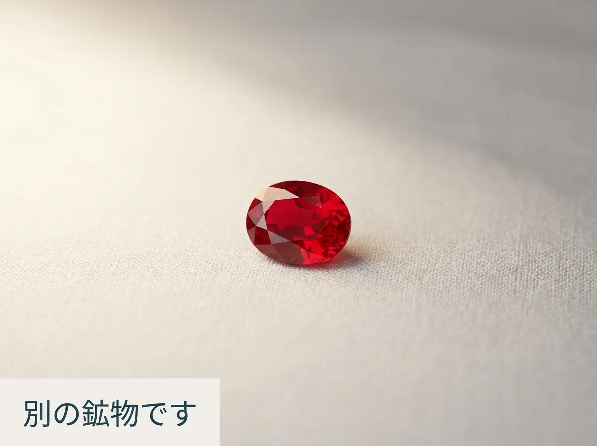 1粒の赤いスピネルをアイボリーの布の上に置いた写真