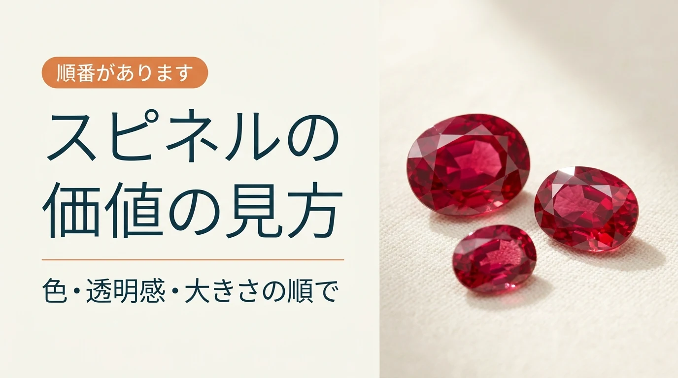 大きさの違う3粒のレッドスピネルを布の上に置いた写真