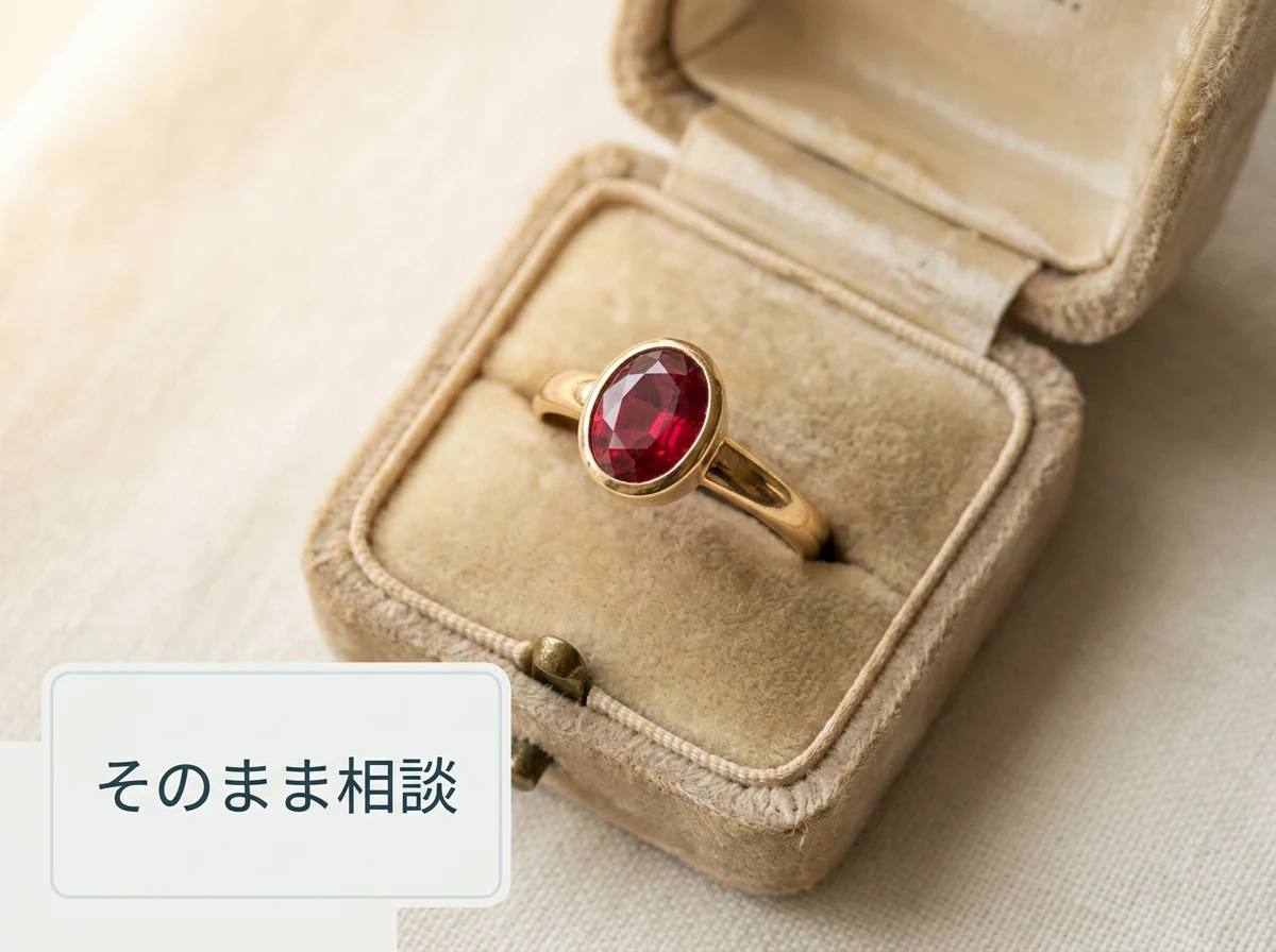 開いた宝石箱に入ったままの赤い石の指輪