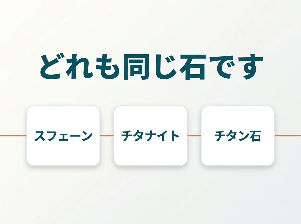 スフェーン・チタナイト・チタン石が同じ石であることを示した図