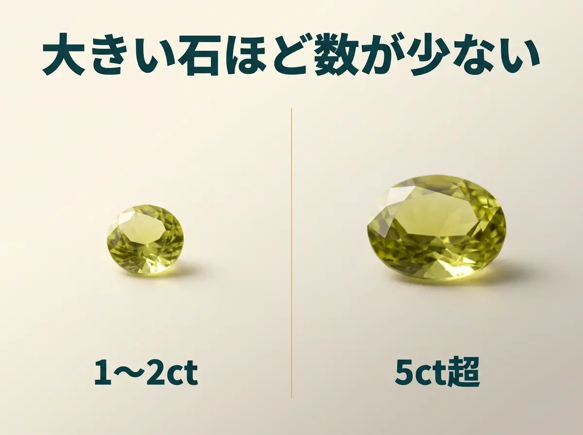 大きさの違うスフェーンのルースを2粒並べています