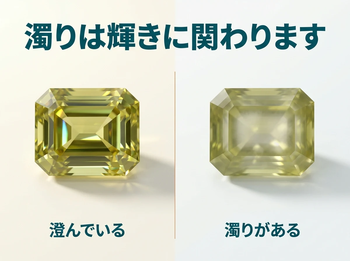 澄んだスフェーンと濁りのあるスフェーンを見比べています