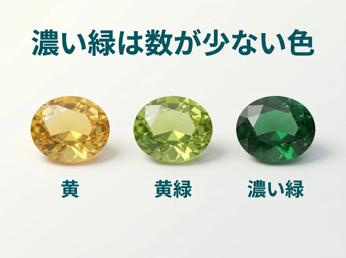 黄色・黄緑・濃い緑のスフェーンを並べています