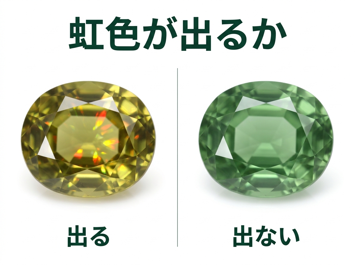 石の中に赤や黄の光が出るものと、出ないものを見比べています