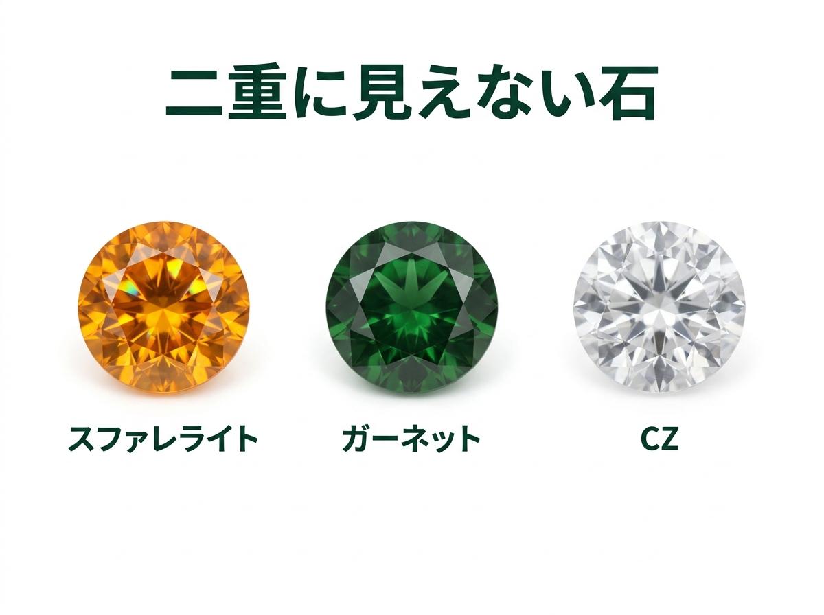 二重に見えないスファレライト・ガーネット・CZの3つの石