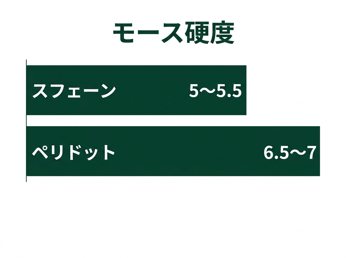 スフェーンとペリドットのモース硬度を比べた図