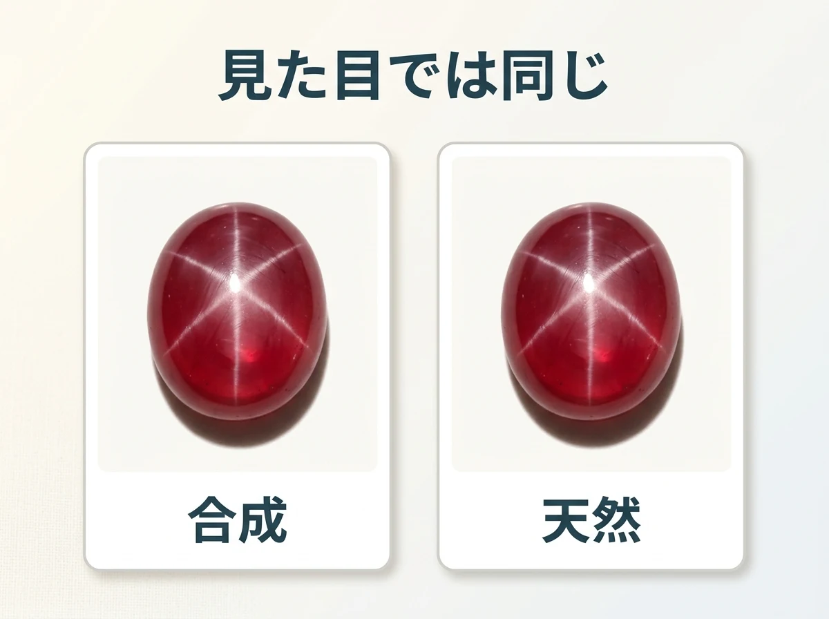 見た目では区別できない2つのスタールビーを並べた図