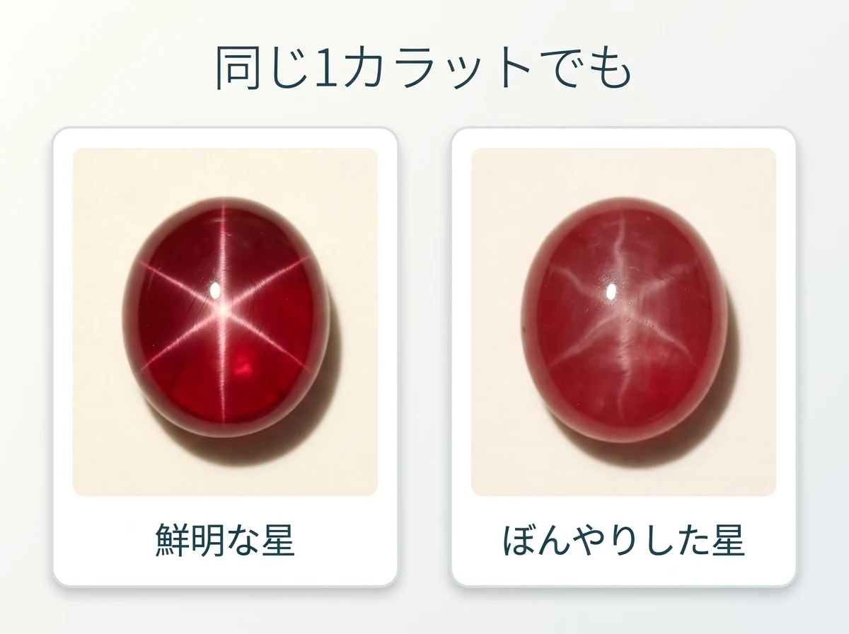 同じ大きさで星の質が違う2つのスタールビーを並べた図