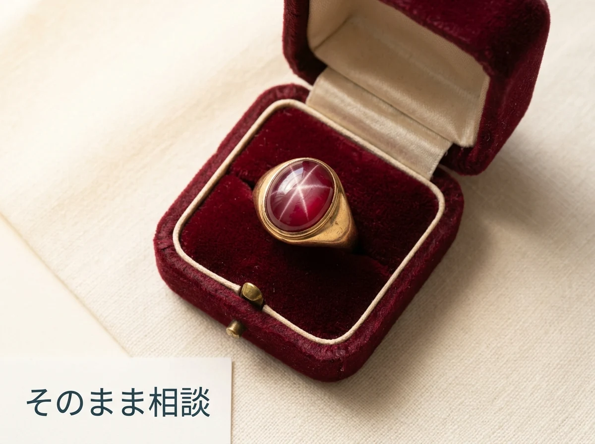 開いた宝石箱に入ったままのスタールビーの指輪