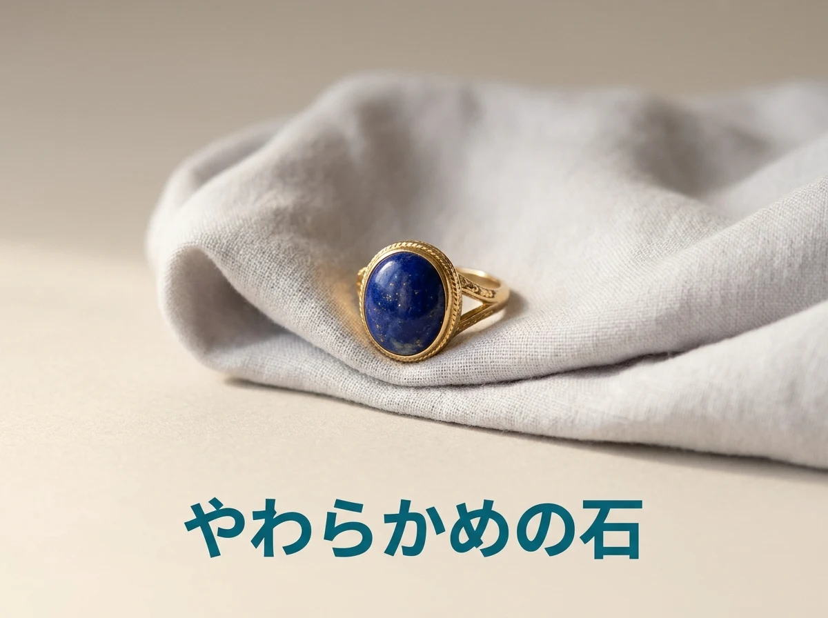 たたんだやわらかい布の上に静かに置いた、ラピスラズリの指輪